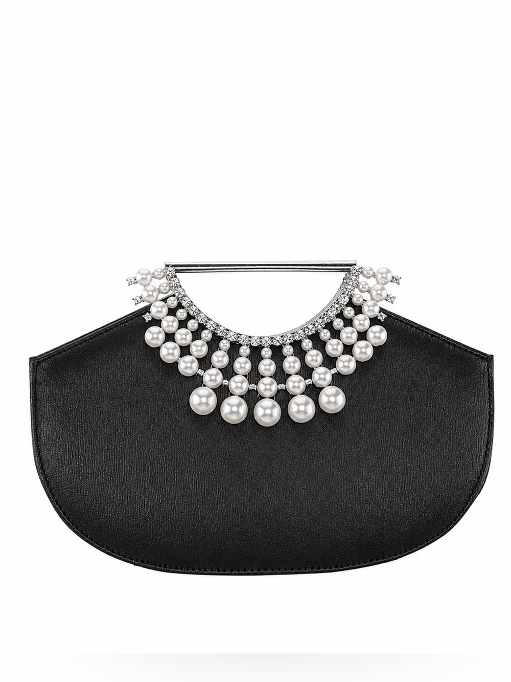 NWT Nina Alyssa Black Pearl Crystal Handle Evening Bag Clutch